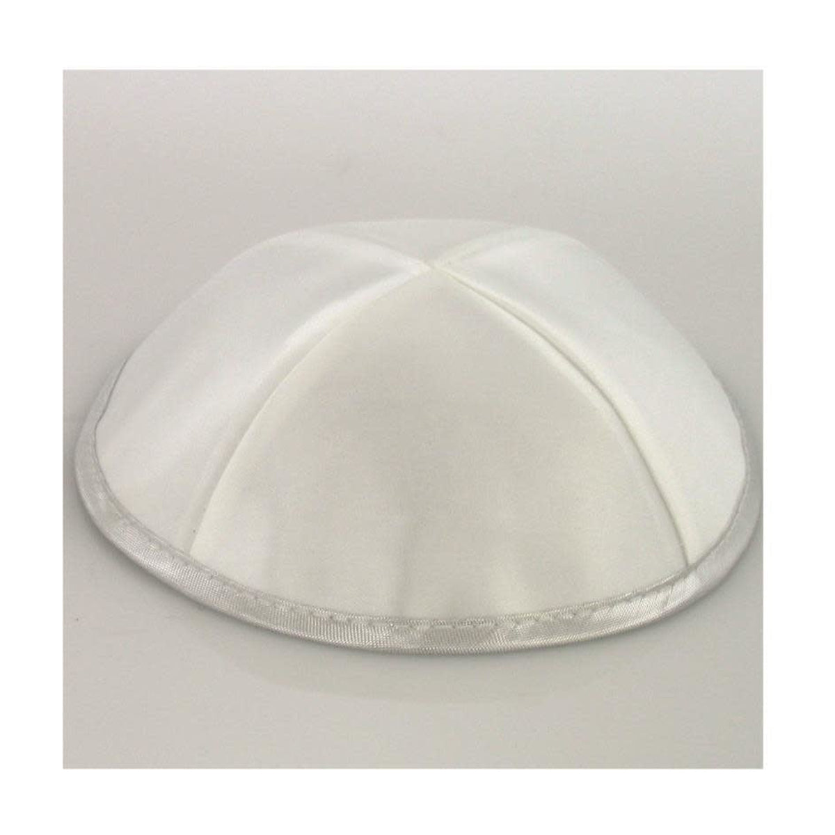 White Satin Kippah with Silver Trim