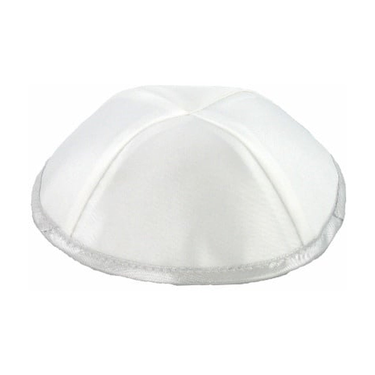 White Satin Kippah with Silver Trim
