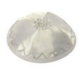 White Satin Kippah with a Silver/White Design