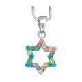 Necklace, Rhodium Plated with Crystals, Magen David