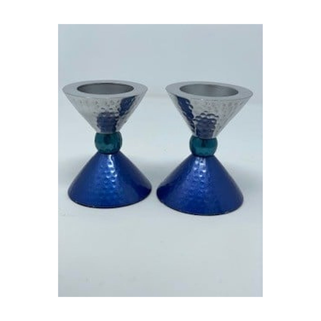 Hammered Tea Light Candlesticks, Blue Tones