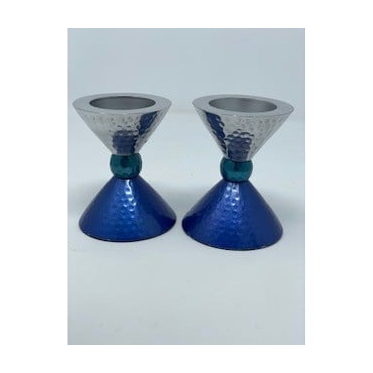Hammered Tea Light Candlesticks, Blue Tones