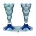 Round Candlesticks with Stand, Light Blue