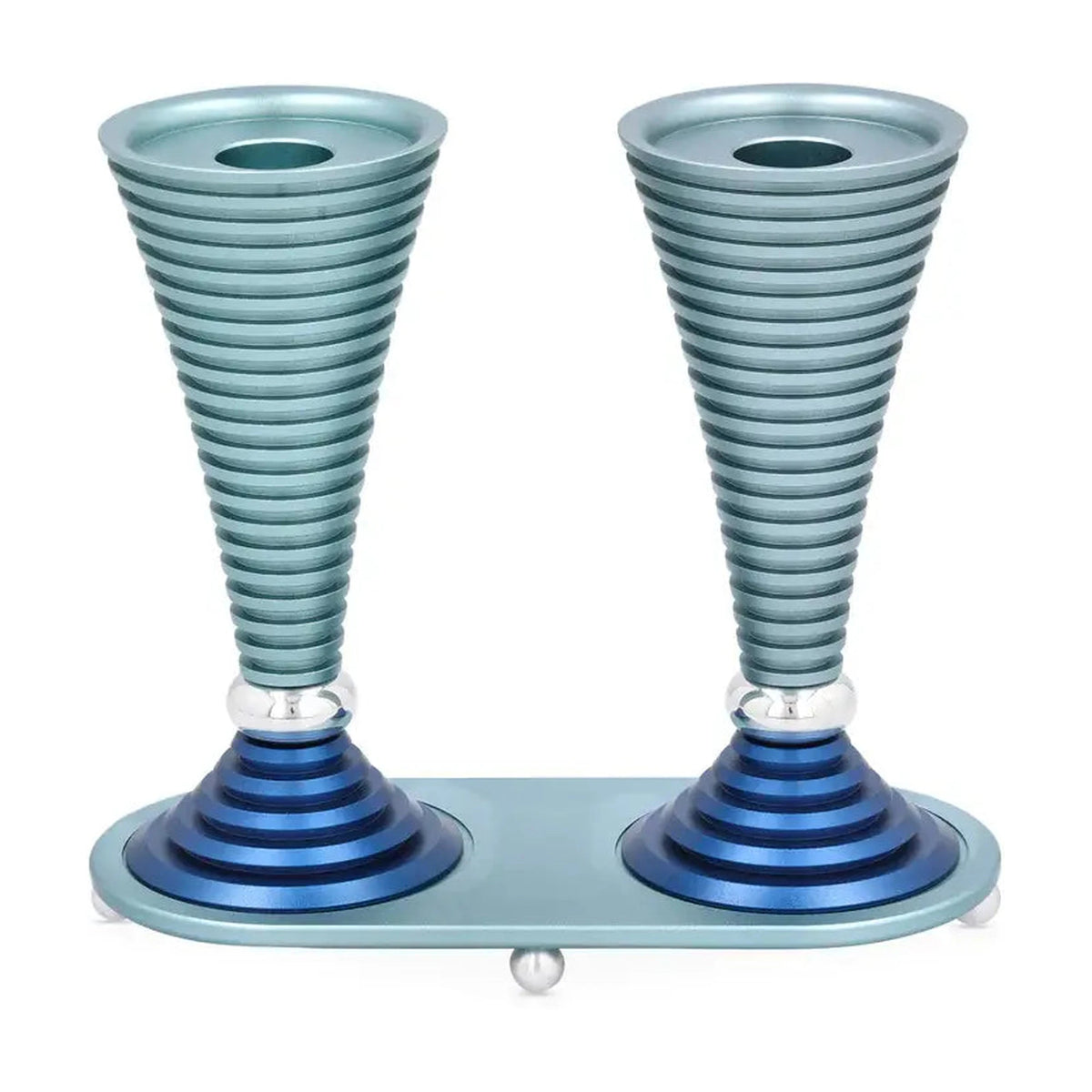 Round Candlesticks with Stand, Light Blue