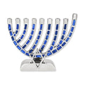 Aluminum Menorah, Blue Jeweled Mosaic with Star