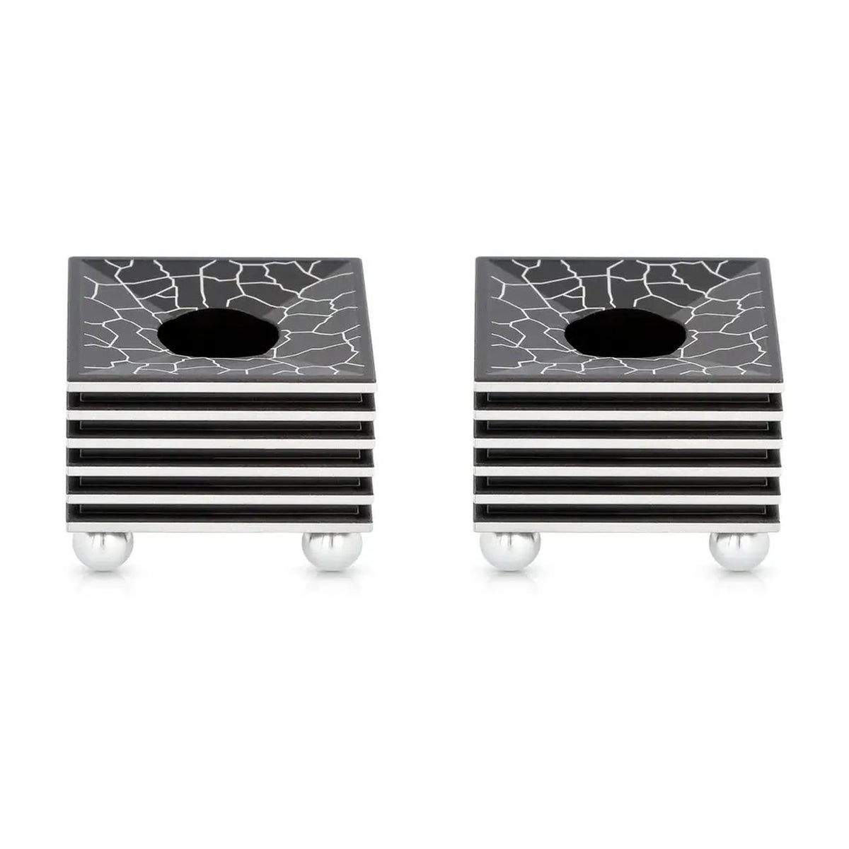 Square Grooved Candlesticks, Black
