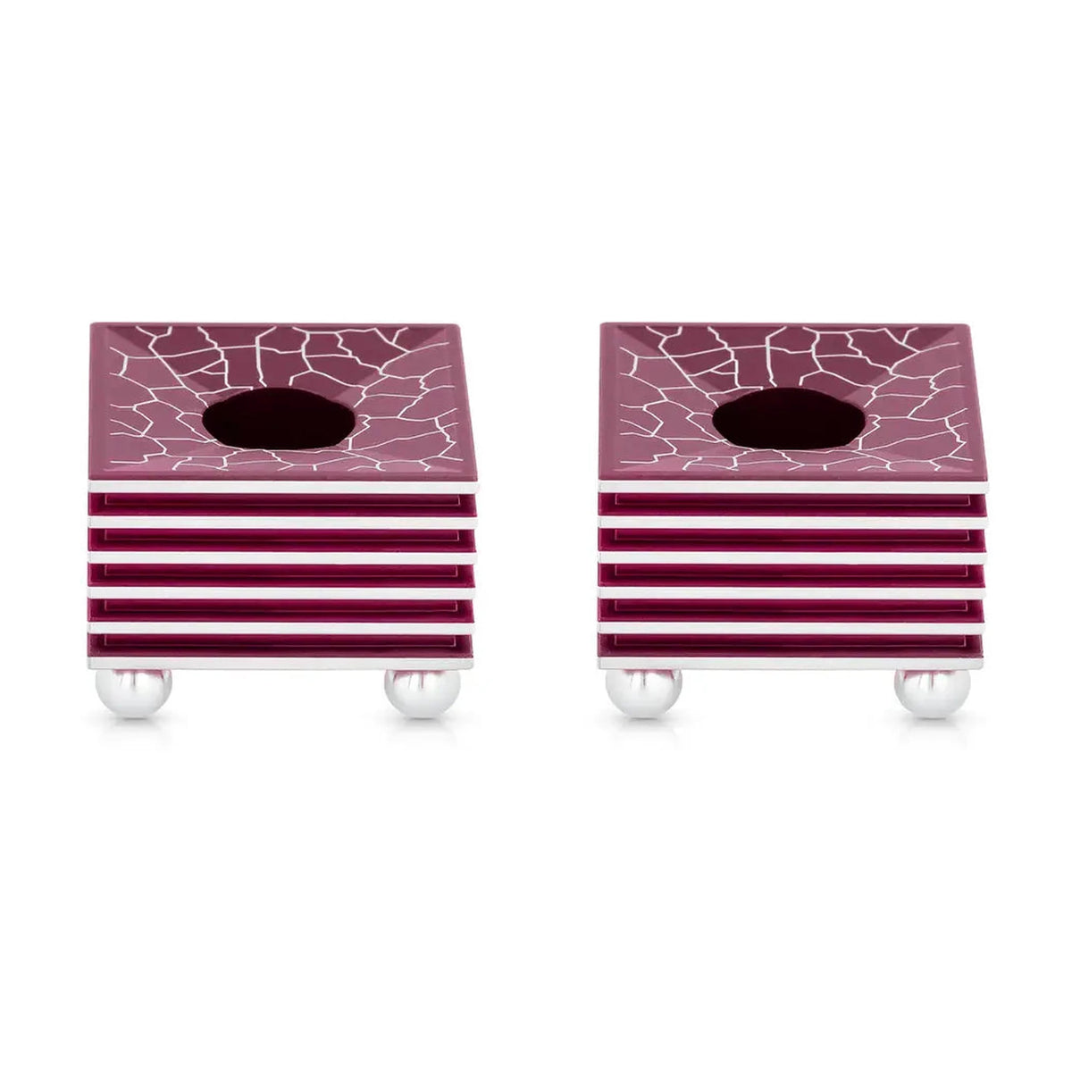 Square Grooved Candlesticks, Purple