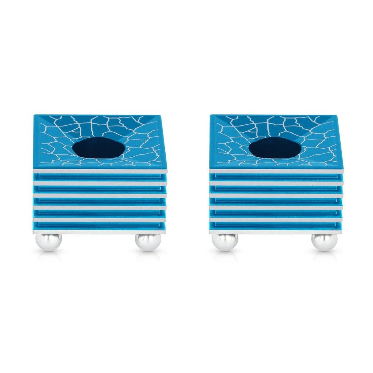 Square Grooved Candlesticks, Turquoise
