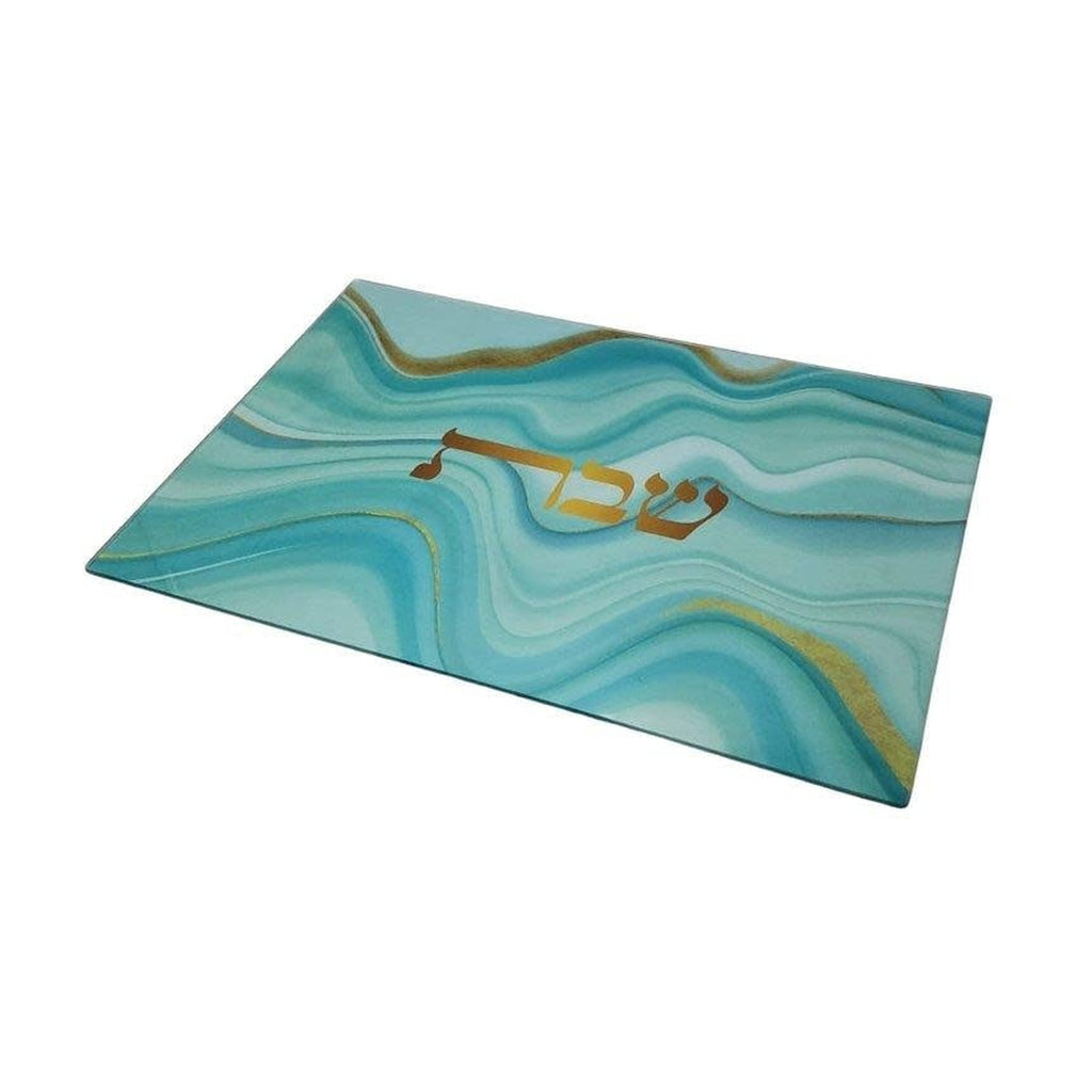Turquoise Glass Challah tray  38x28 cm