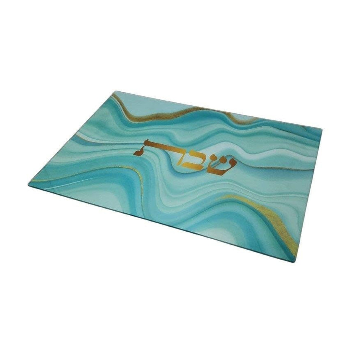 Turquoise Glass Challah tray  38x28 cm