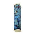 Aluminum Mezuzah Case, 8cm, Chagall Windows, Turquoise with Gold Tips