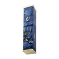 Aluminum Mezuzah Case, 8cm, Chagall Windows, Blue with Gold Tips