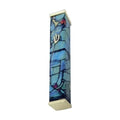 Aluminum Mezuzah Case, 10cm, Chagall Windows, Turquoise with Gold Tips