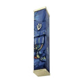Aluminum Mezuzah Case, 10cm, Chagall Windows, Blue with Gold Tips
