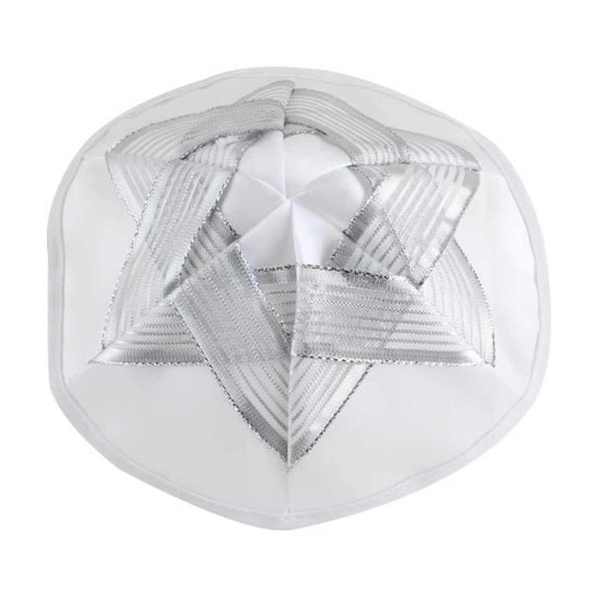 Kippah, White Satin, Silver Magen David