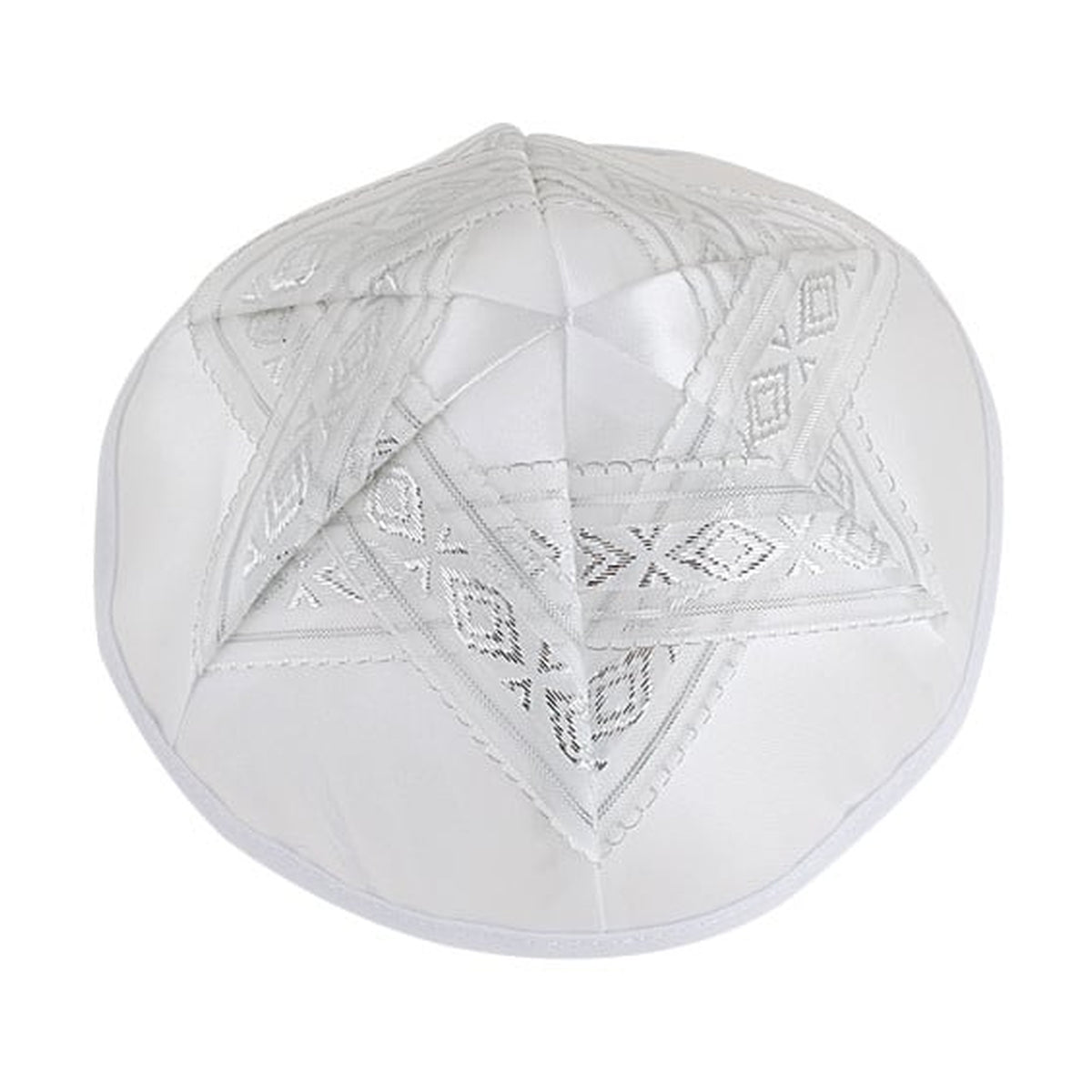Kippah, White Satin, Silver Magen David