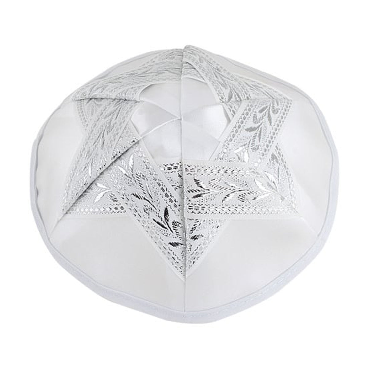 Kippah, White Satin, Silver Magen David