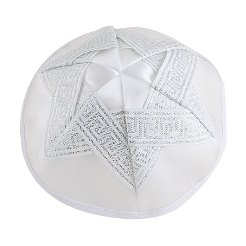 Kippah, White Satin, Silver Magen David