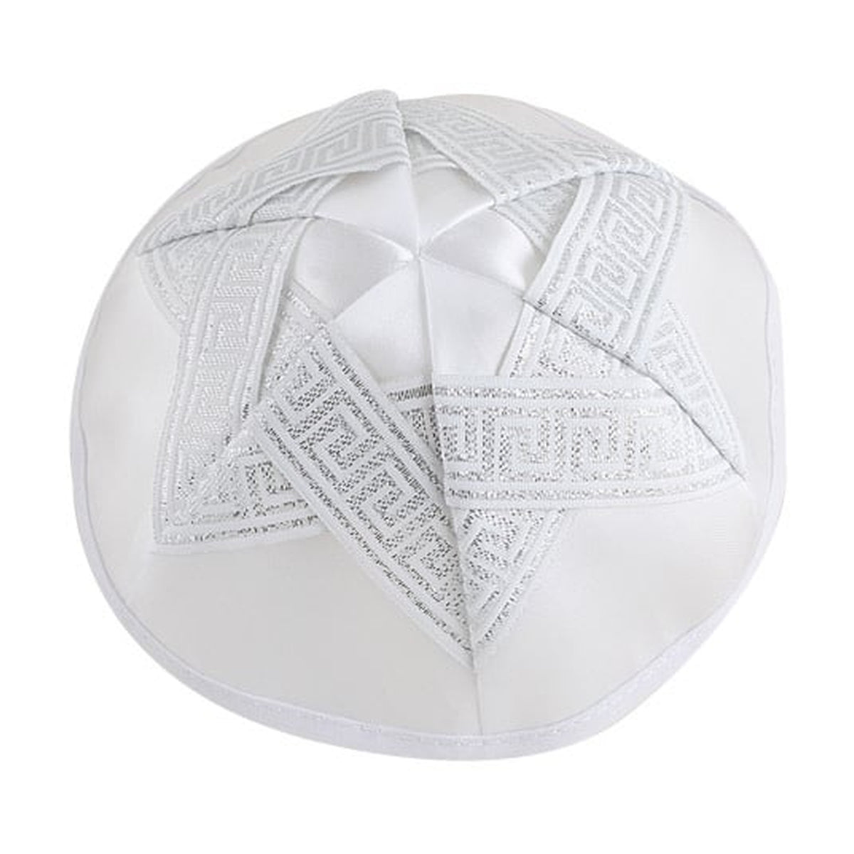 Kippah, White Satin, Silver Magen David