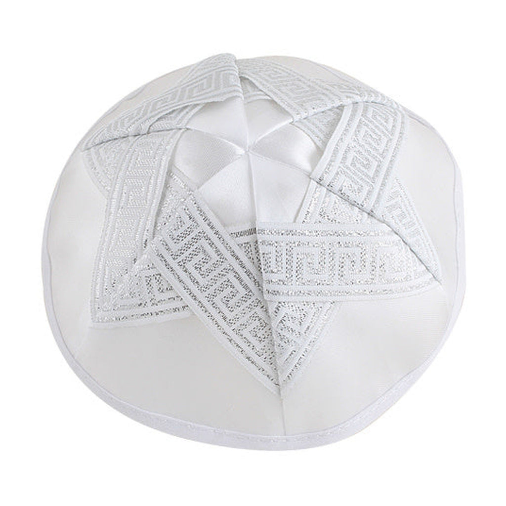 Kippah, White Satin, Silver Magen David