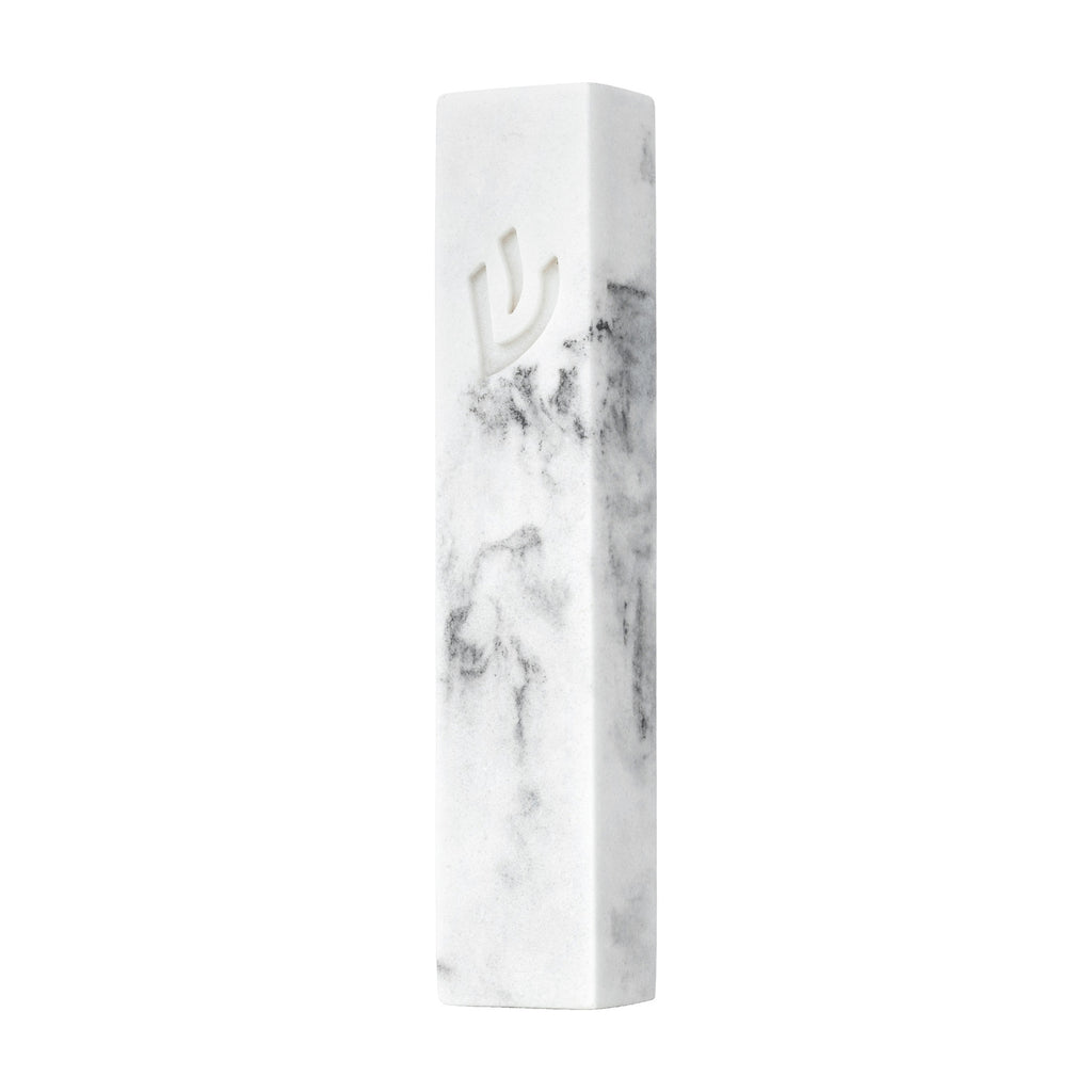 White with Black Marble Mezuzah 8cm