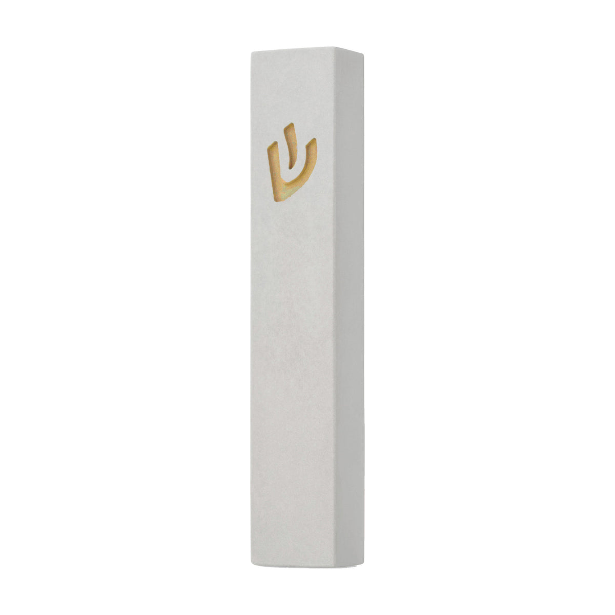 White Mezuzah with Gold Shin 8cm