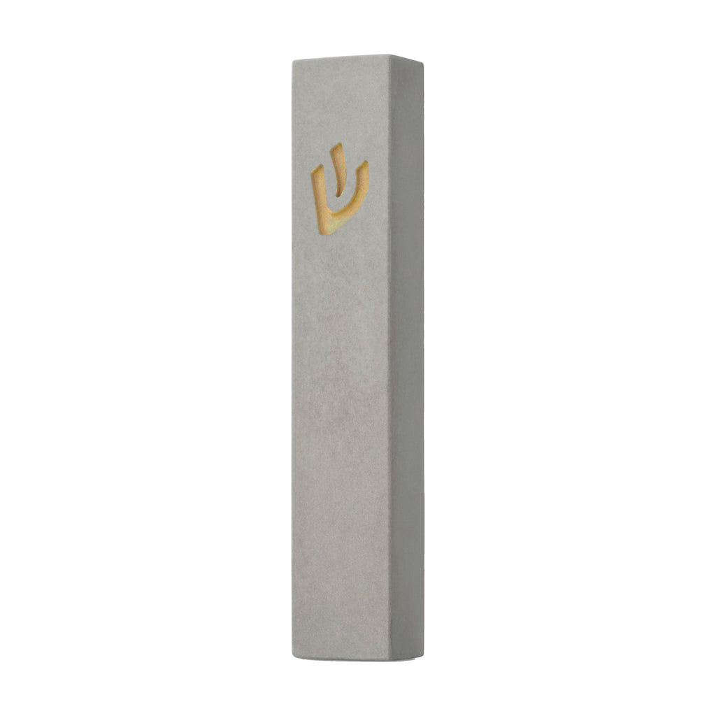 Taupe Mezuzah with Gold Shin 8cm