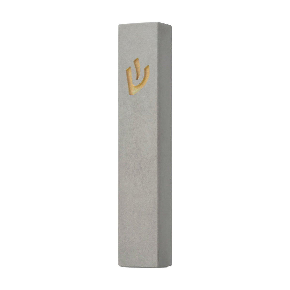 Taupe Mezuzah with Gold Shin 8cm