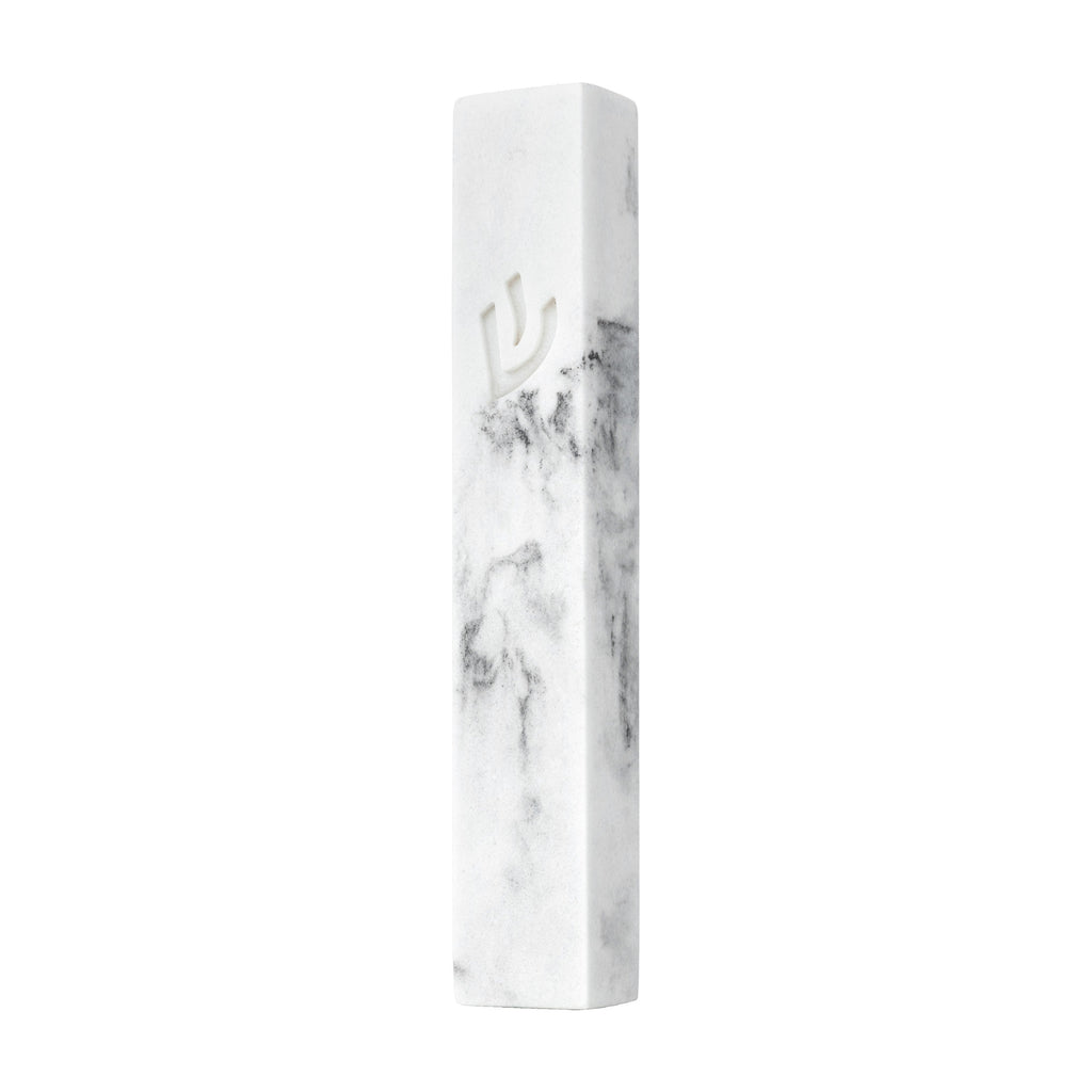 White with Black Marble Mezuzah 12cm