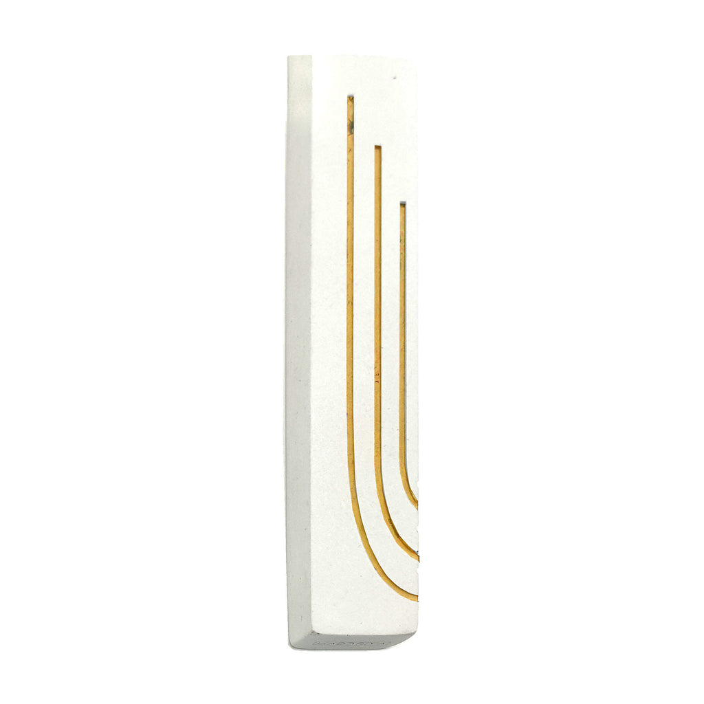 White Mezuzah with Modern Gold Shin 12cm
