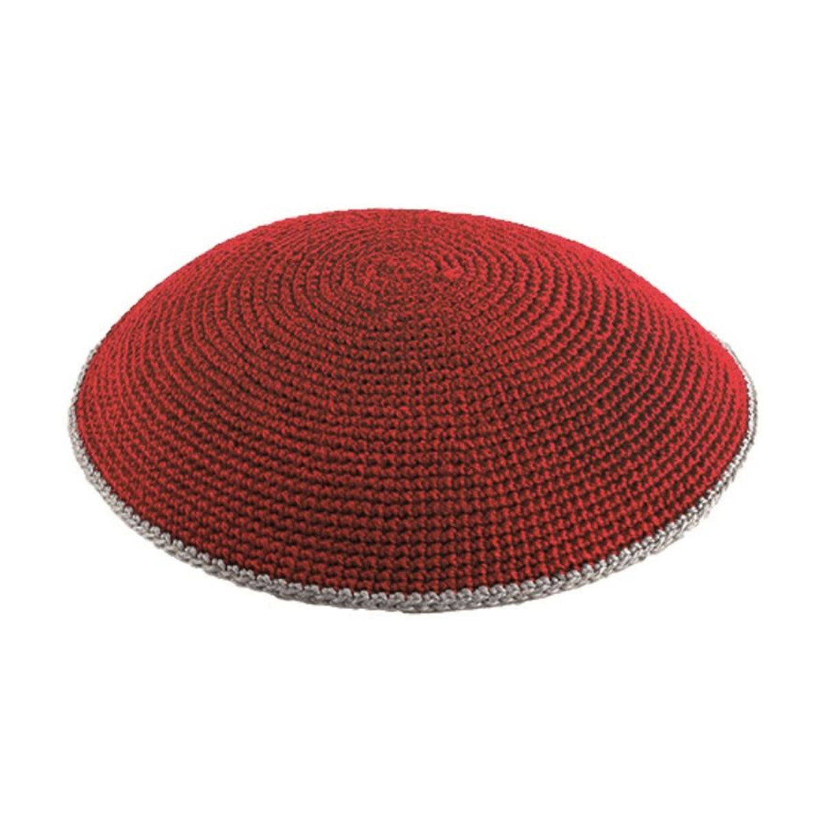DMC Kippah, Burgundy with Grey, 9cm