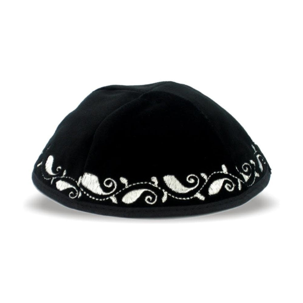 Velvet Kippah with Embroidery, 20cm