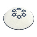 Knitted Kippah 16 cm- White with Blue Magen David Embroidery