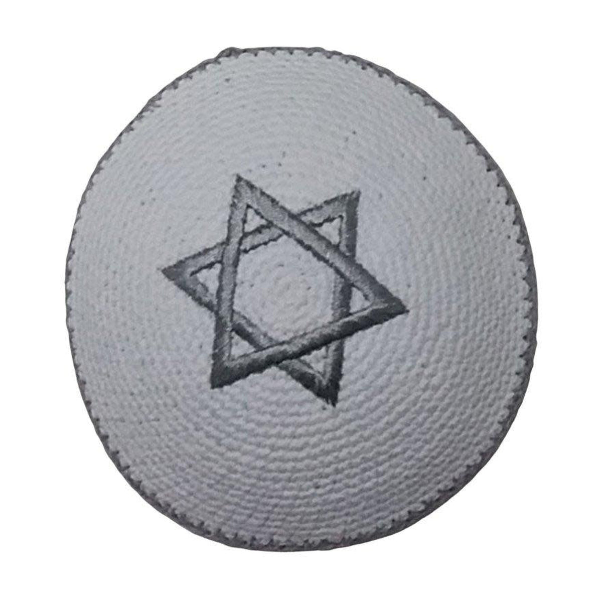 Hand-Crocheted Kippah with Silver Magen David Embroidery, 17cm