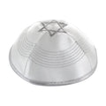 Kippah, White Satin, Small Silver Magen David