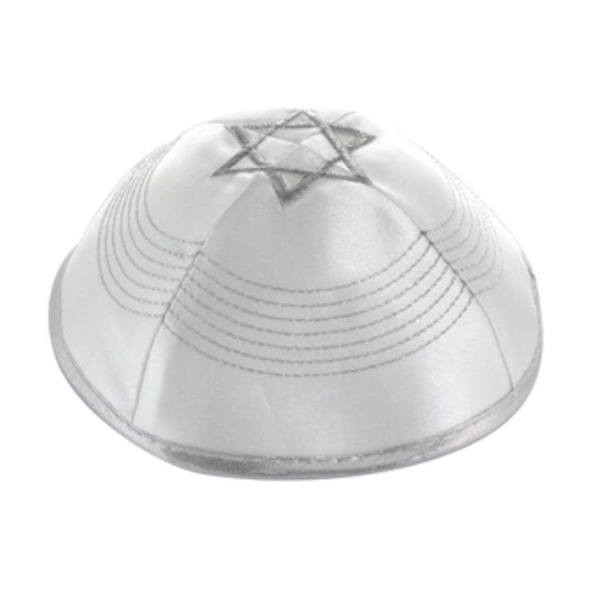 Kippah, White Satin, Small Silver Magen David