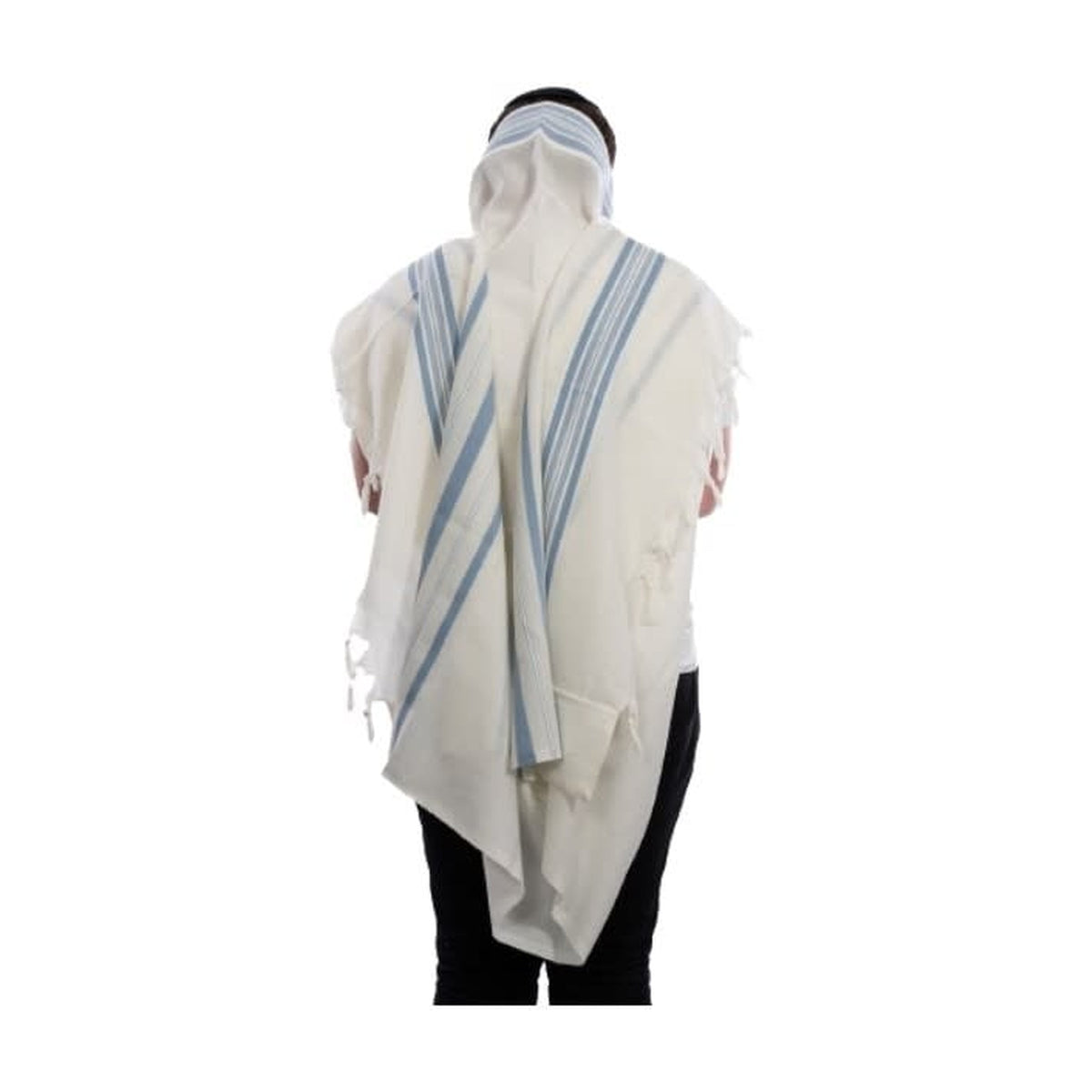 Tallit ''LaMenatze'ach'' Non-Slip, Size 55, Slate Blue with Silver - Ashkenazi