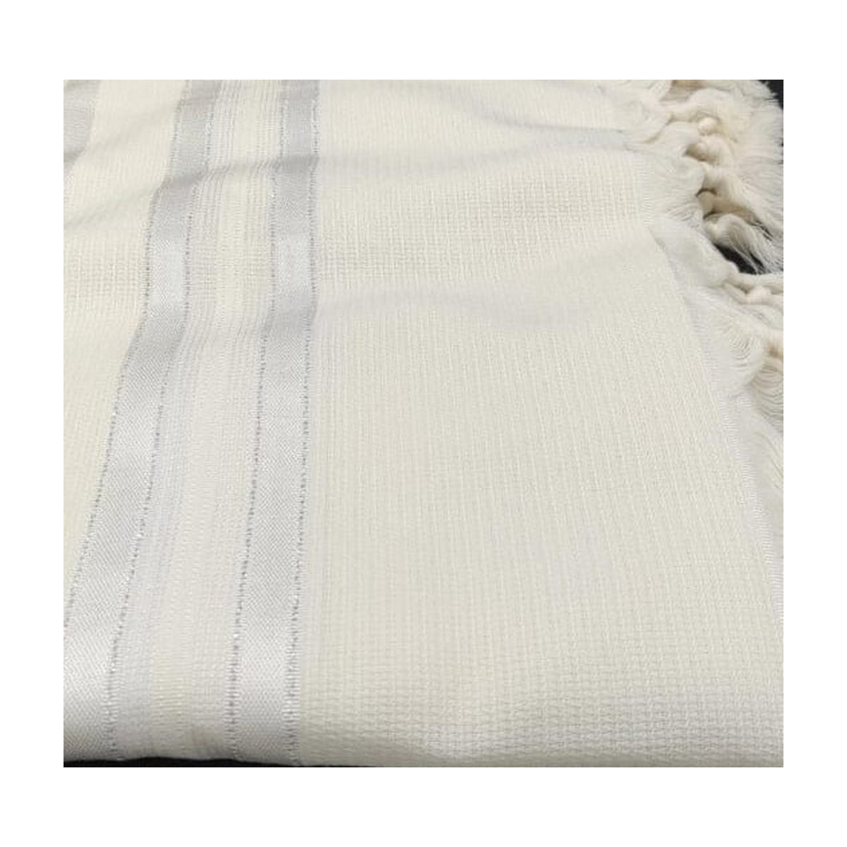 Tallit ''LaMenatze'ach'' Non-Slip, Size 70, White with Silver - Sephardi