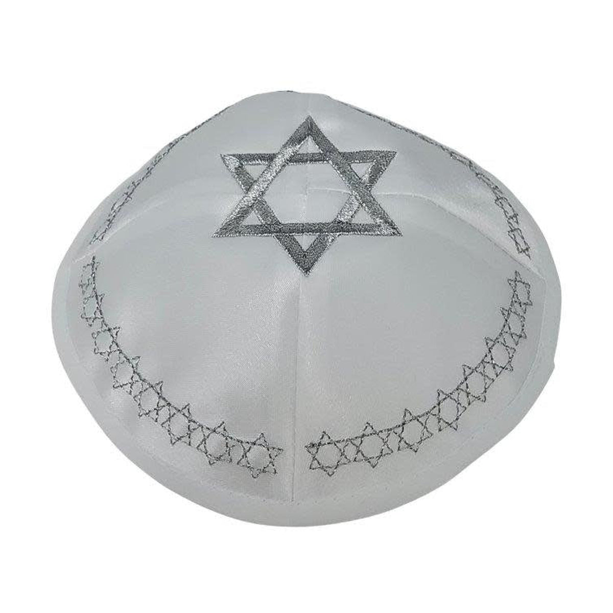 Satin Kippah with Silver Magen David Embroidery, 16cm