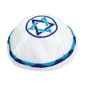 Kippah, White Satin, Blue Magen David