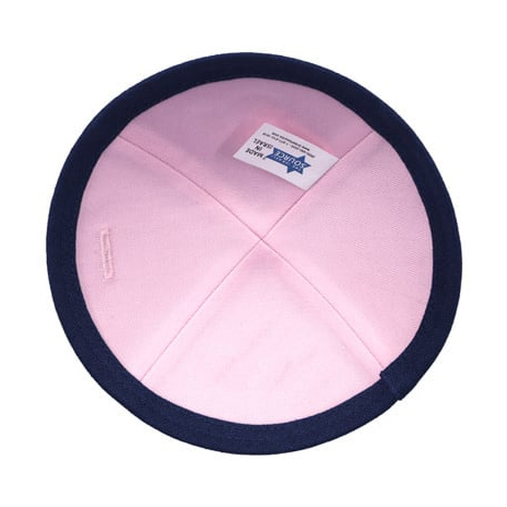Navy Blue Linen Kippah with Pink Lining, 17cm