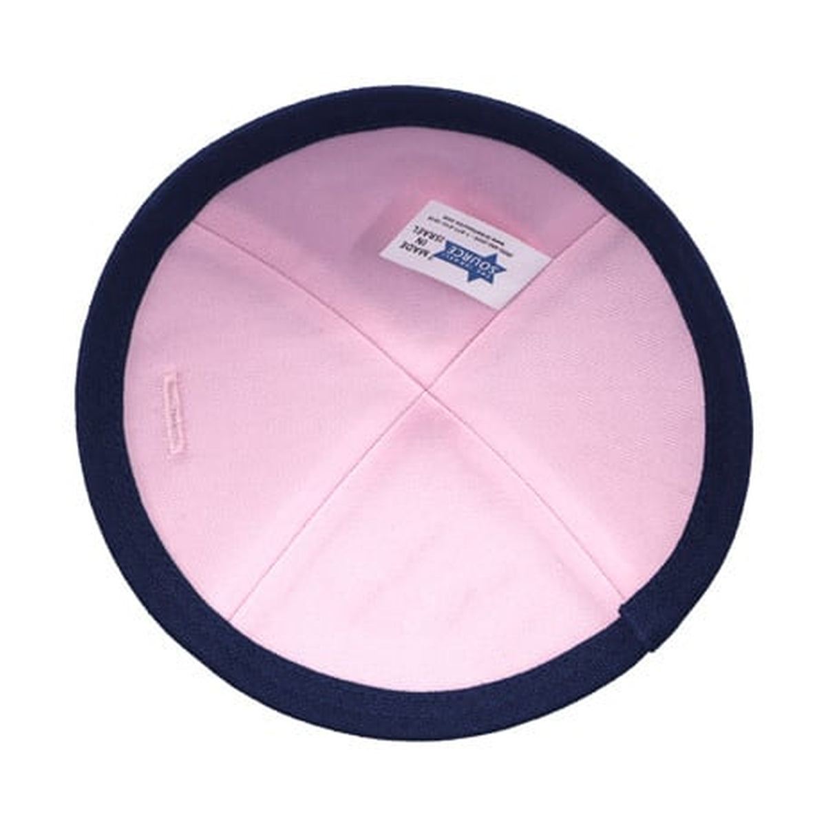 Navy Blue Linen Kippah with Pink Lining, 17cm