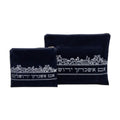 Tallit Bag Set, Dark Blue Velvet with Silver Embroidery