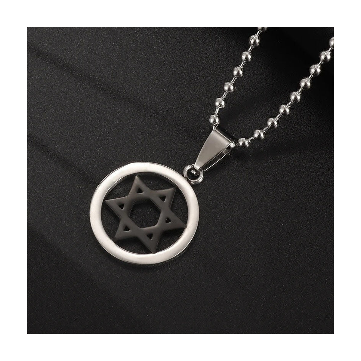 Magen David Necklace, Silver and Black