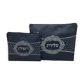 Vinyl Tallit & Tefilin Bag Set, Blue with Silver Embroidery