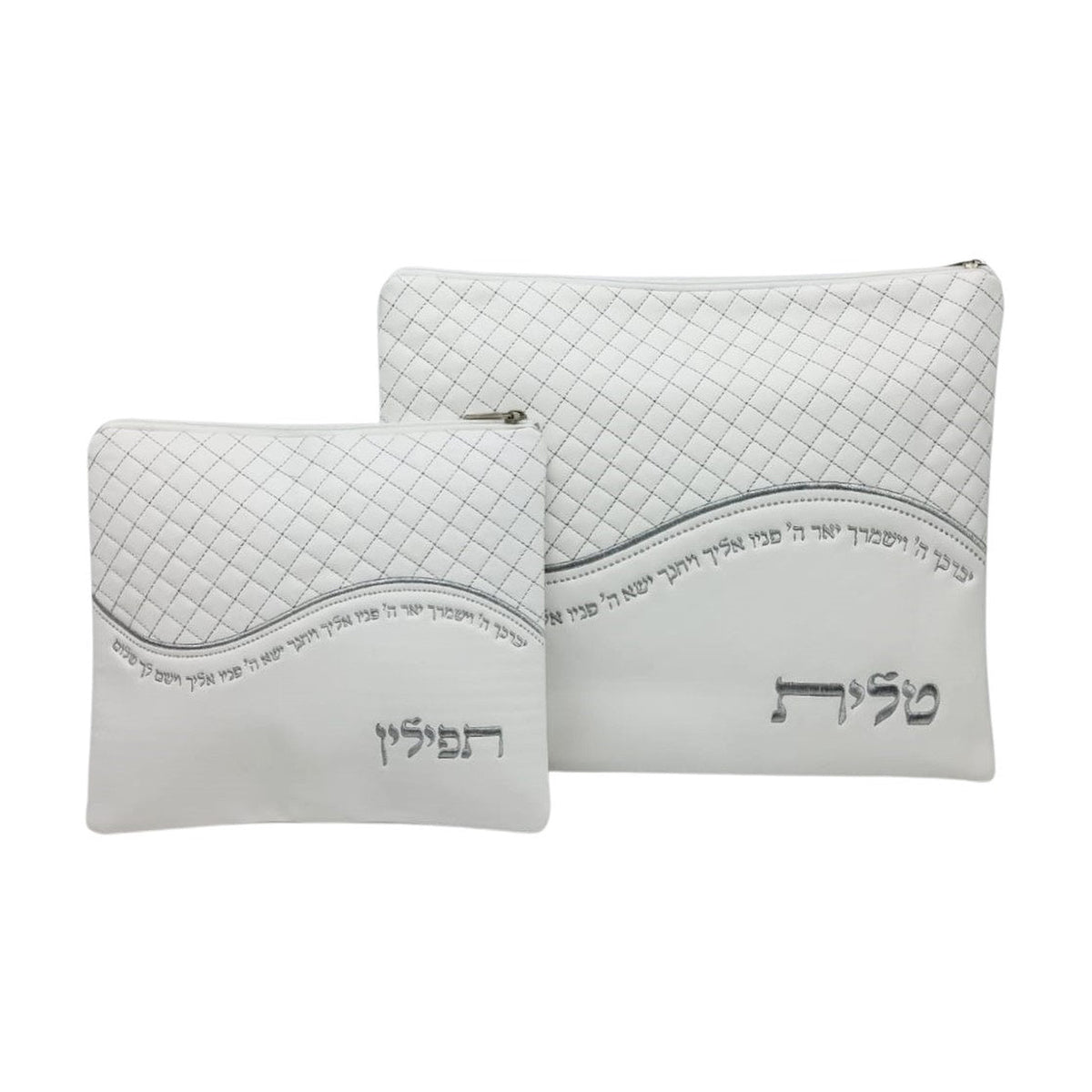 Tallit and Tefillin Bag Set, White Vinyl Wave Design 35X30