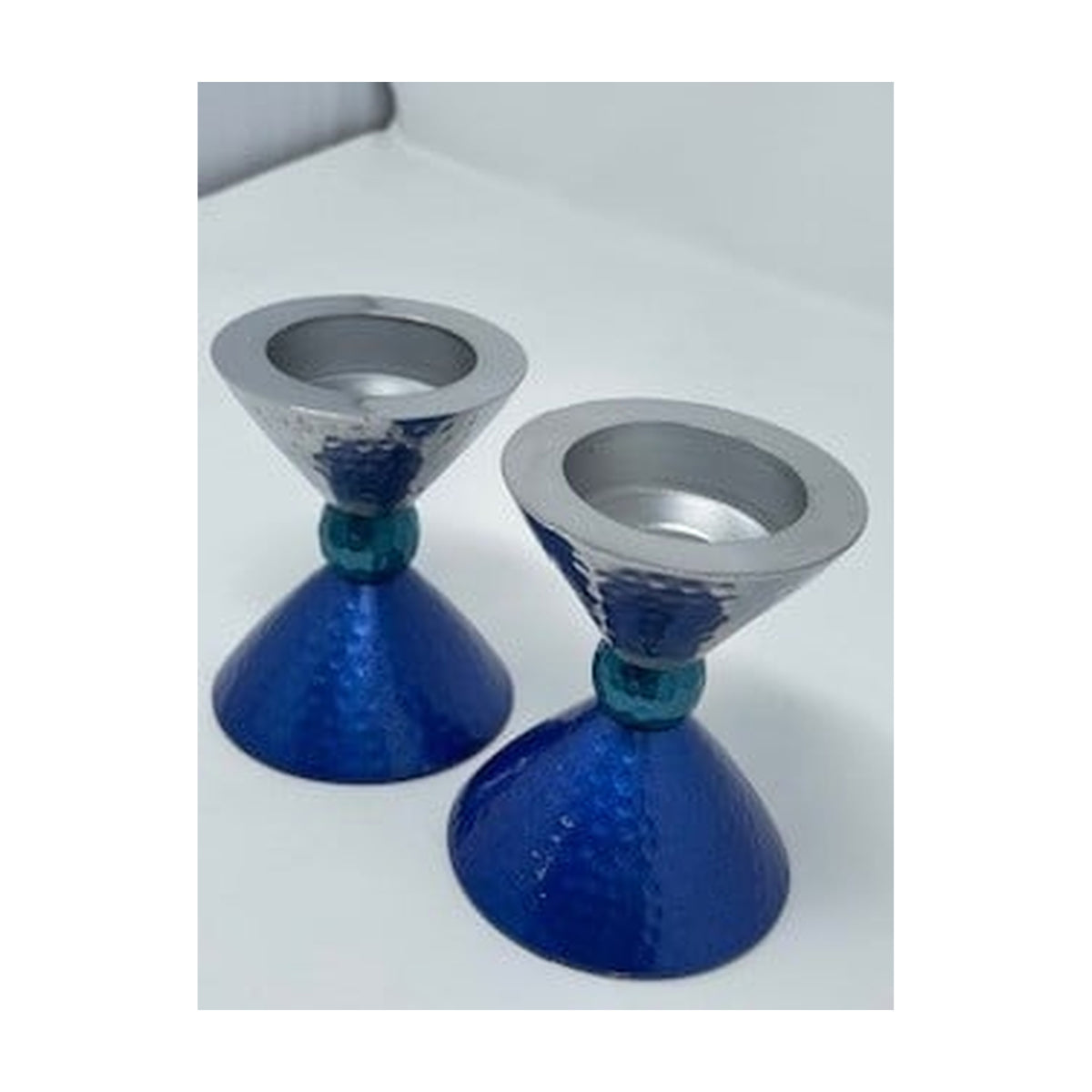Hammered Tea Light Candlesticks, Blue Tones
