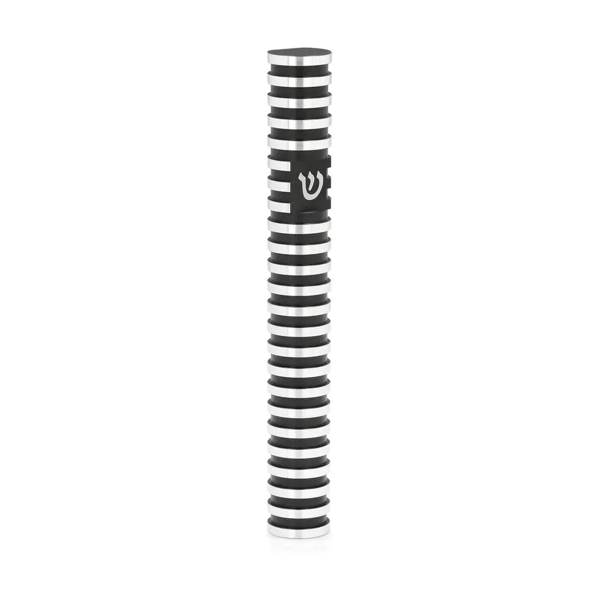 Round Grooved Mezuzah Case, Black