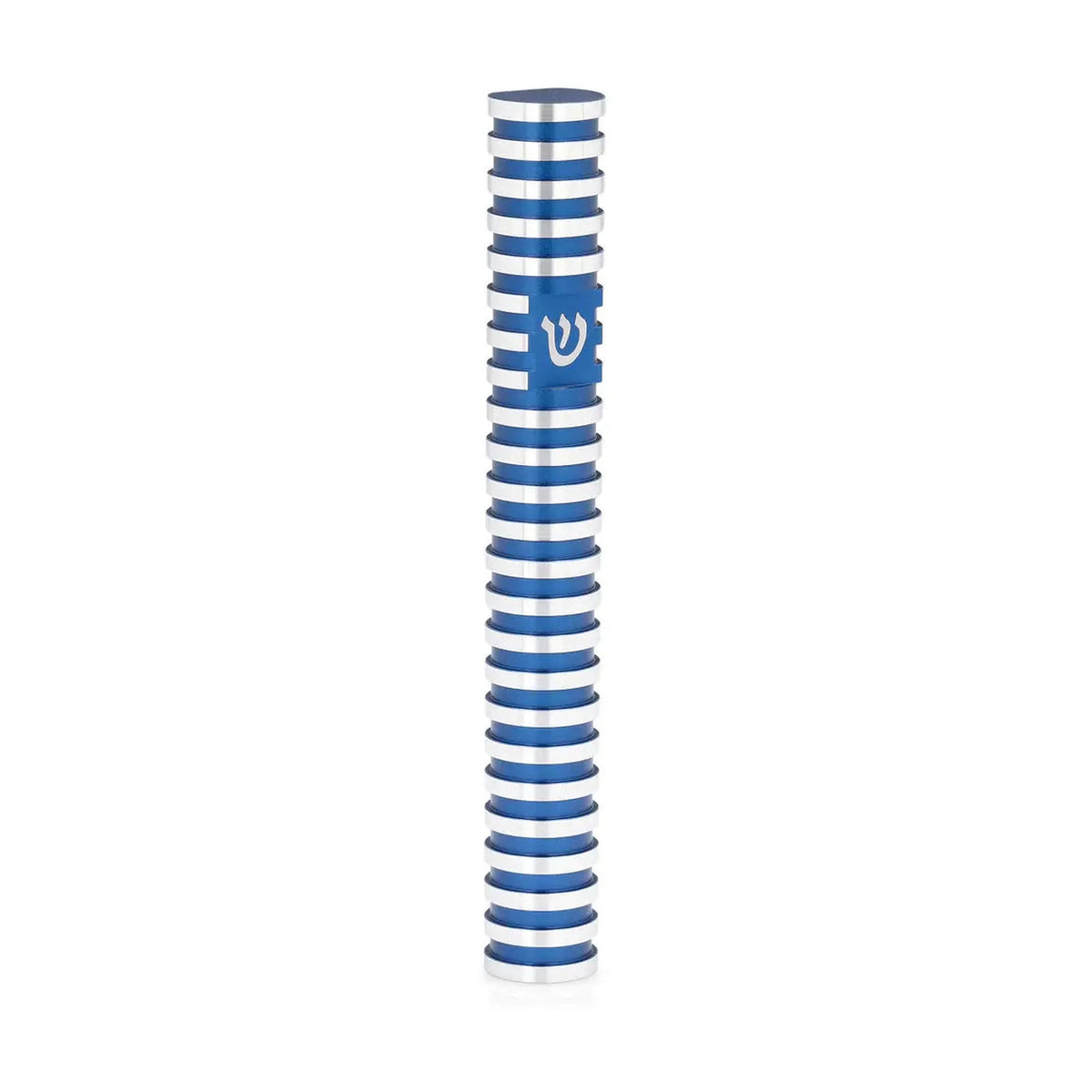 Round Grooved Mezuzah Case, Dark Blue