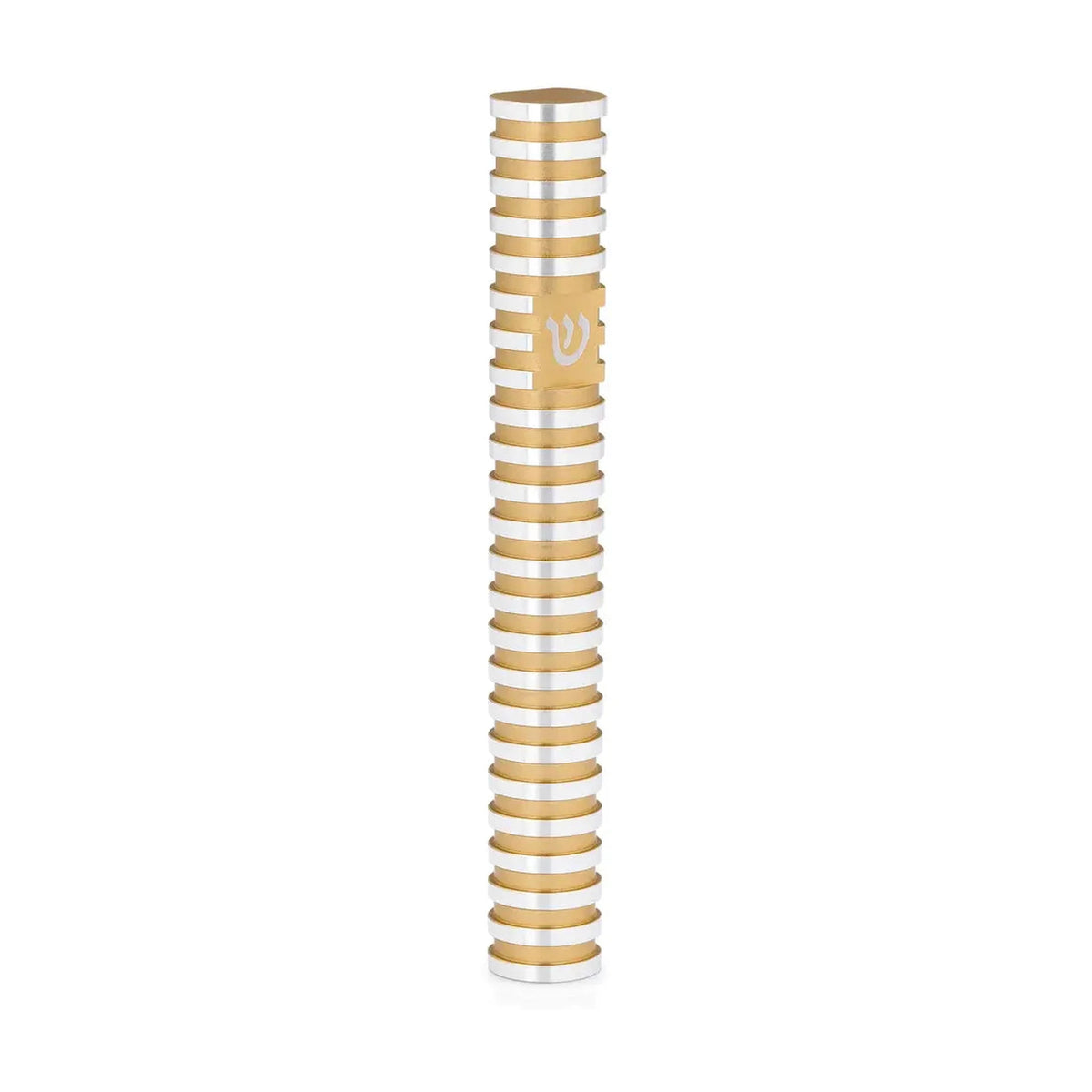 Round Grooved Mezuzah Case, Gold